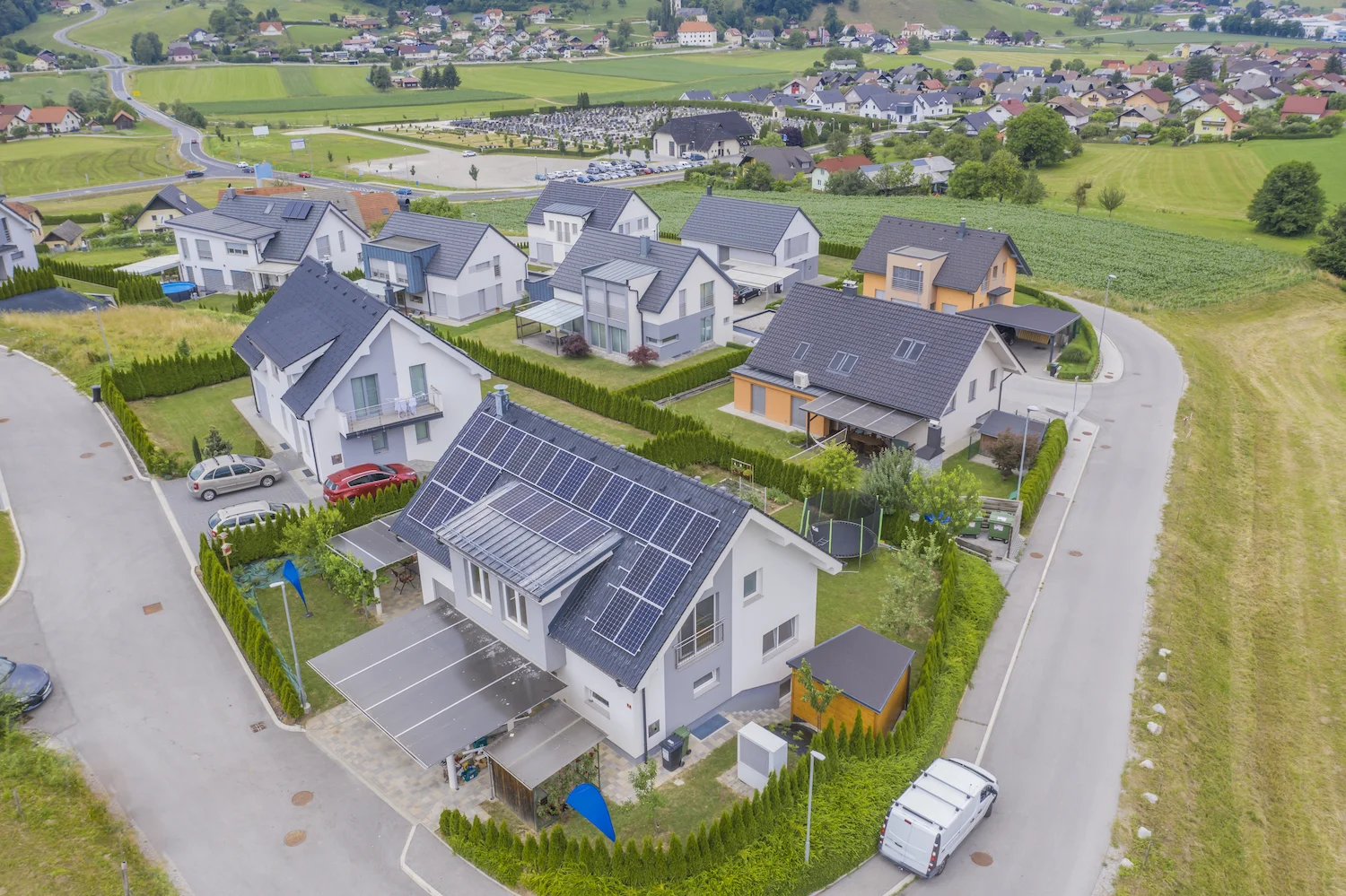 Solar panel installation on residential roof